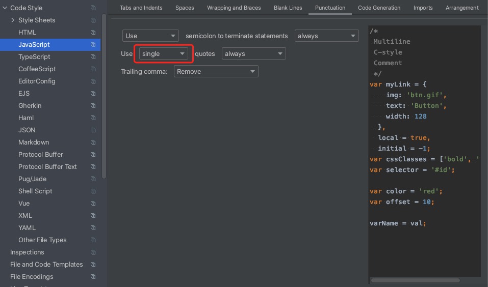 webStorm代码风格设置